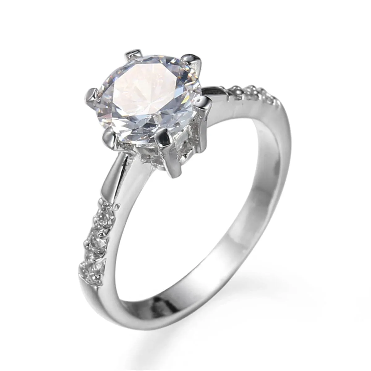 Crystal & Cubic Zirconia Silver-Plated Round-Cut Prong Ring