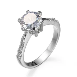 Crystal & Cubic Zirconia Silver-Plated Round-Cut Prong Ring