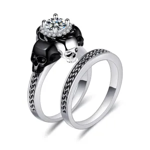 Crystal & Cubic Zirconia Skull Ring Set