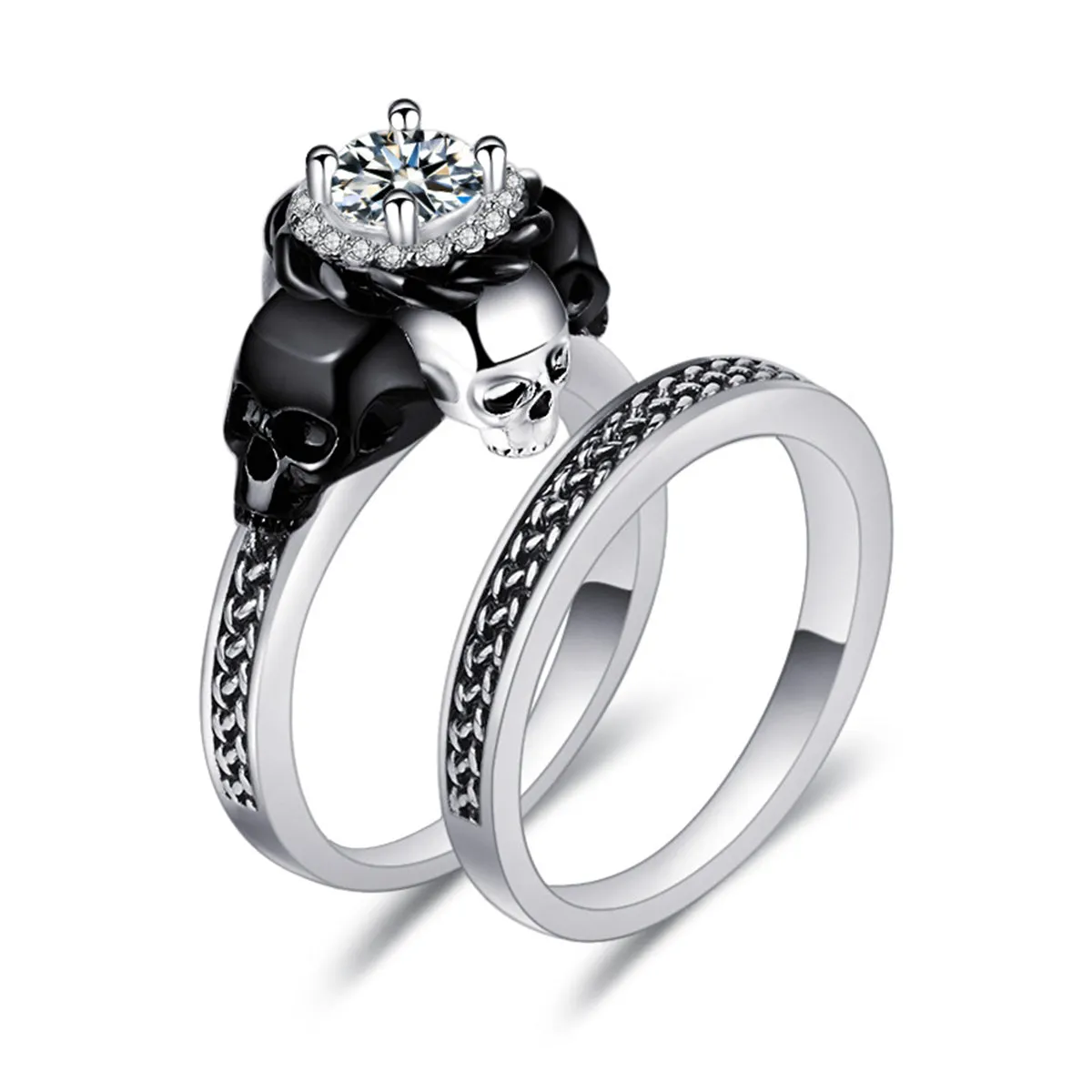 Crystal & Cubic Zirconia Skull Ring Set