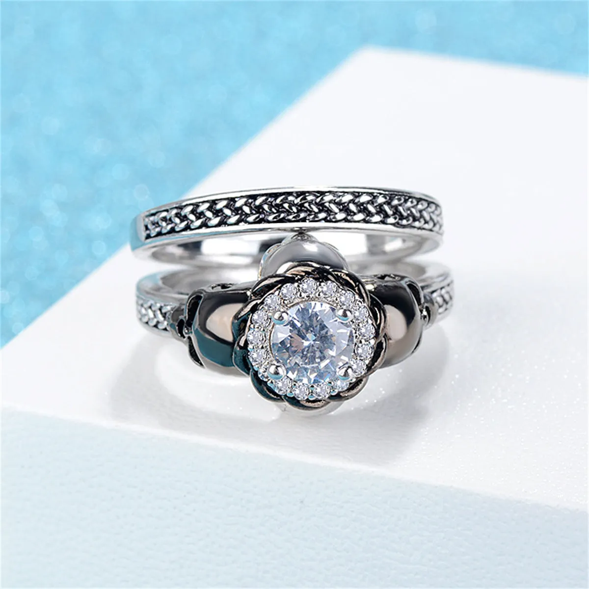 Crystal & Cubic Zirconia Skull Ring Set