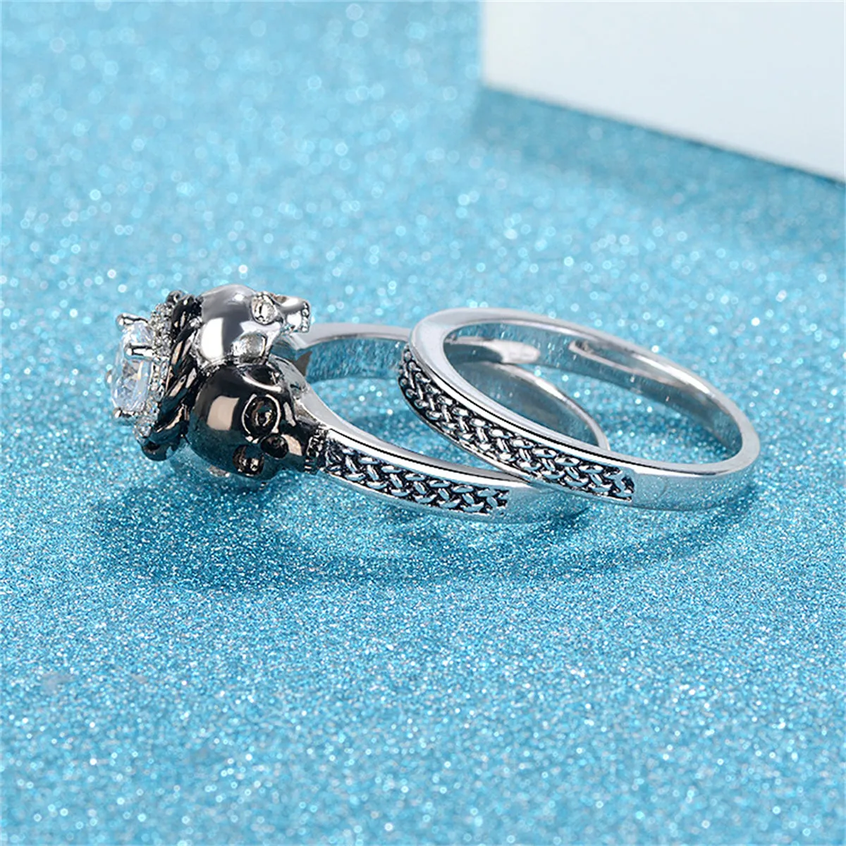 Crystal & Cubic Zirconia Skull Ring Set