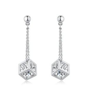 Crystal & Silver-Plated Caged Drop Earrings