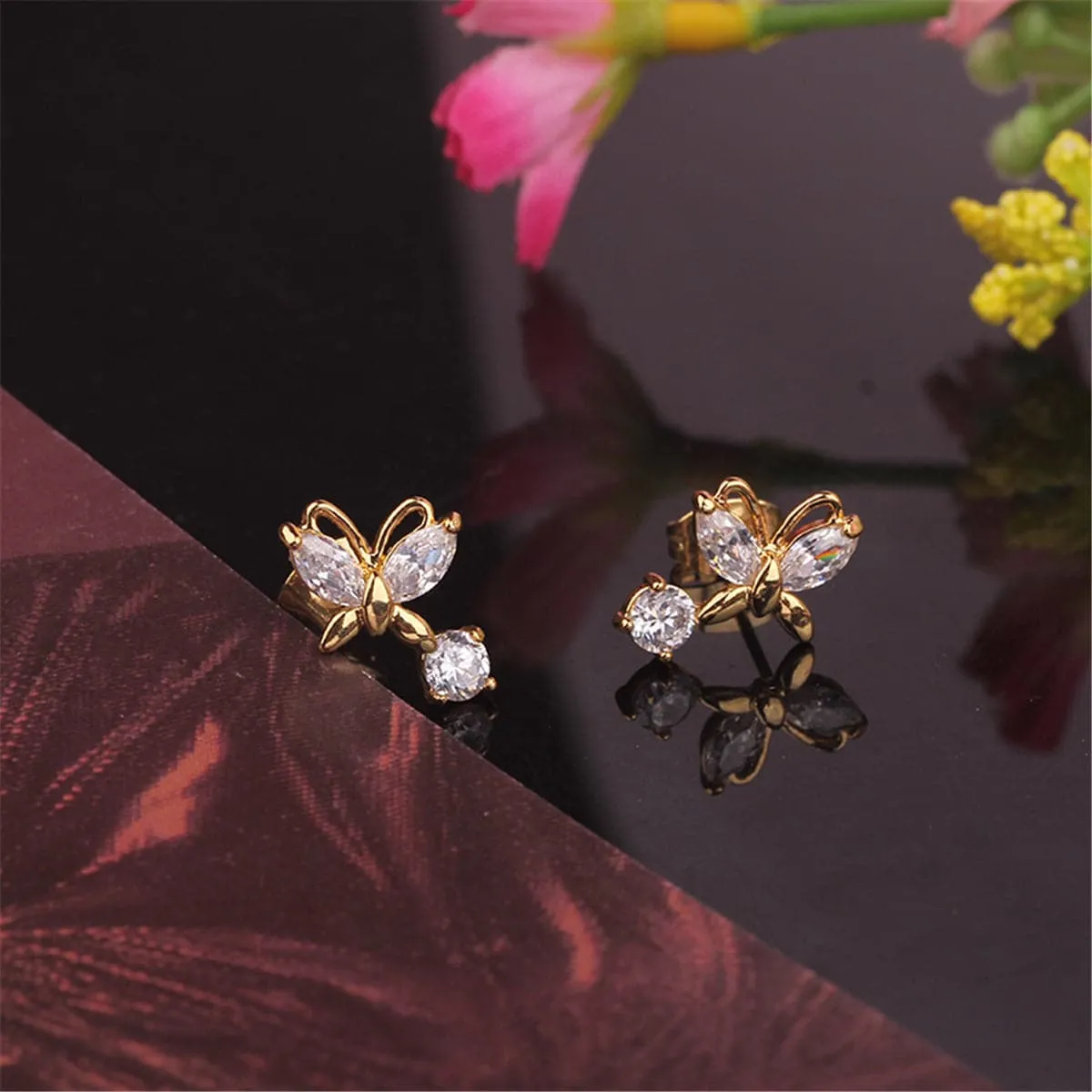 Crystal & Two-Tone Butterfly Tassel Drop Earrings