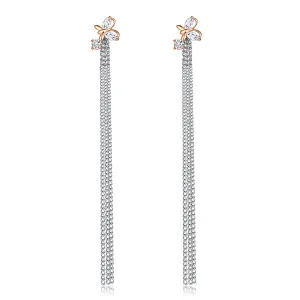 Crystal & Two-Tone Butterfly Tassel Drop Earrings