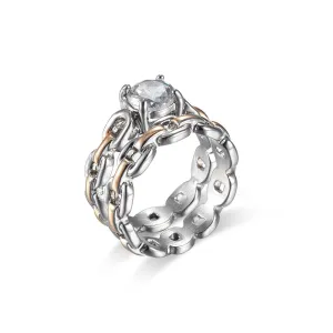 Crystal & Two-Tone Chain Ring Set