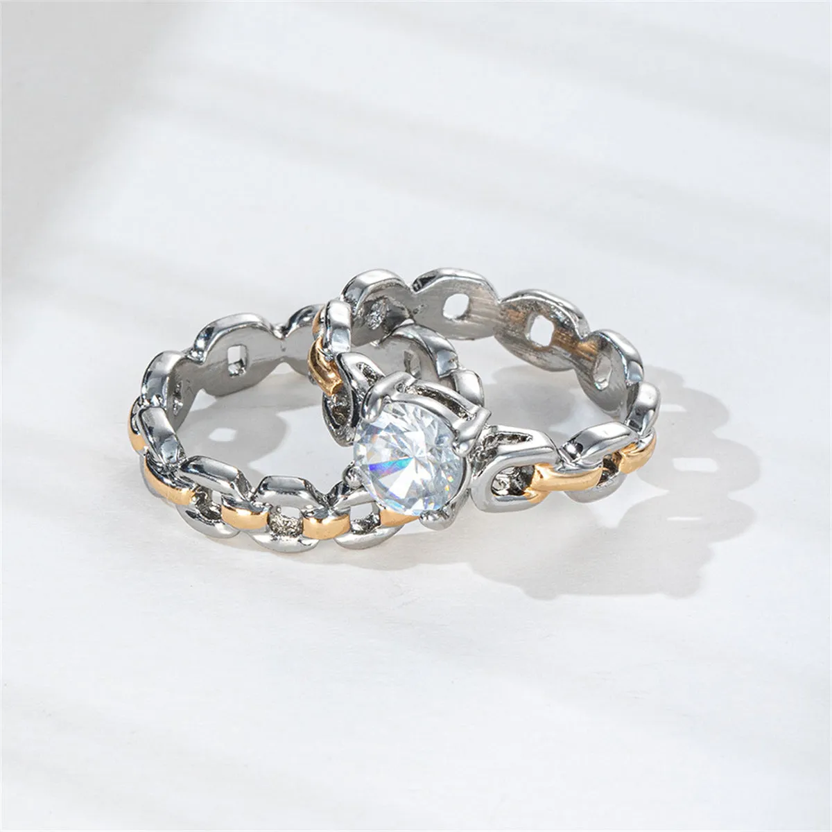 Crystal & Two-Tone Chain Ring Set
