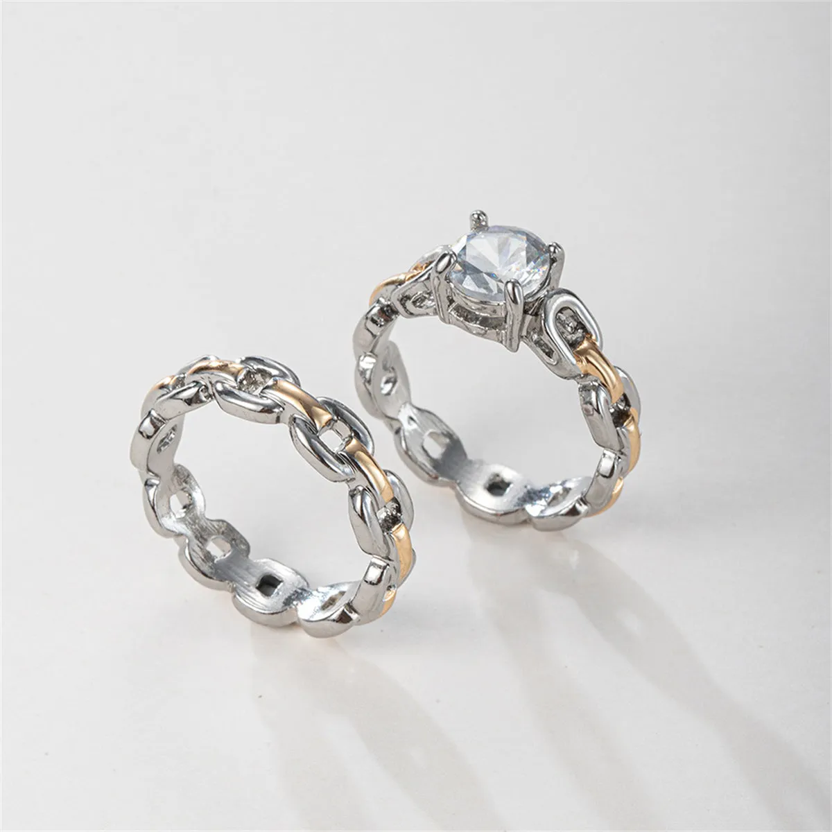 Crystal & Two-Tone Chain Ring Set