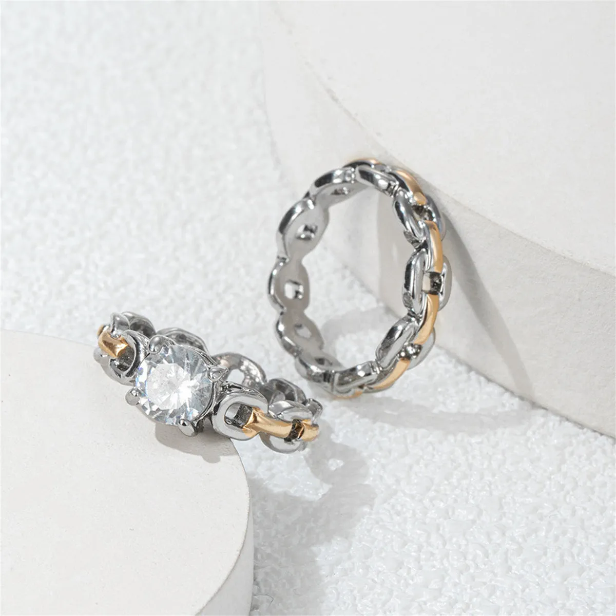 Crystal & Two-Tone Chain Ring Set