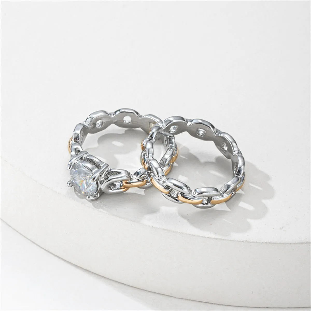 Crystal & Two-Tone Chain Ring Set