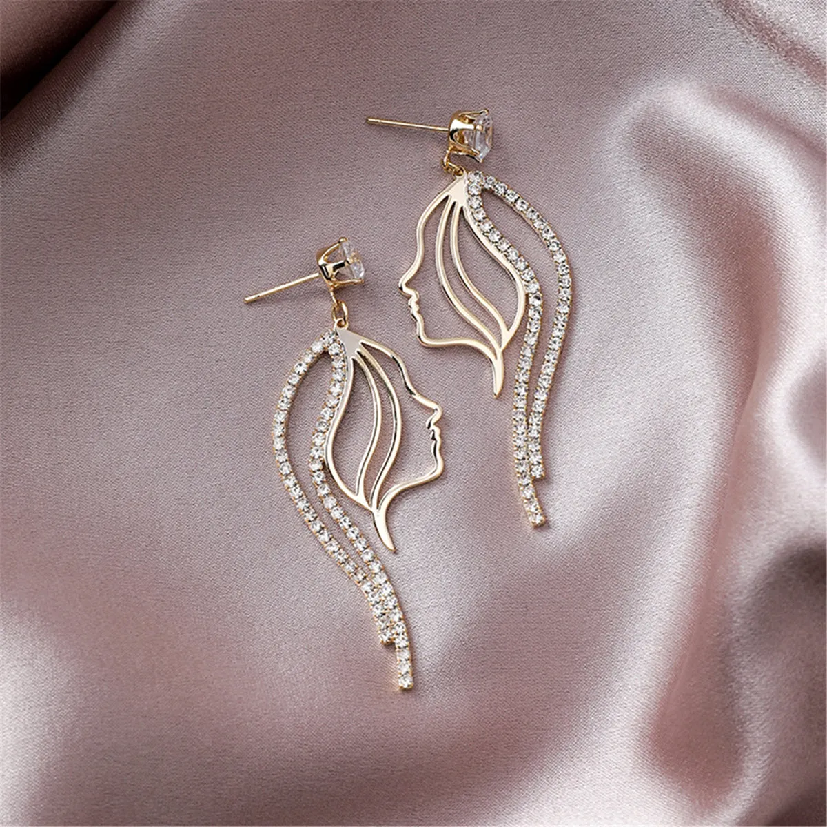 Cubic Zirconia & 18K Gold-Plated Abstract Figure Drop Earrings
