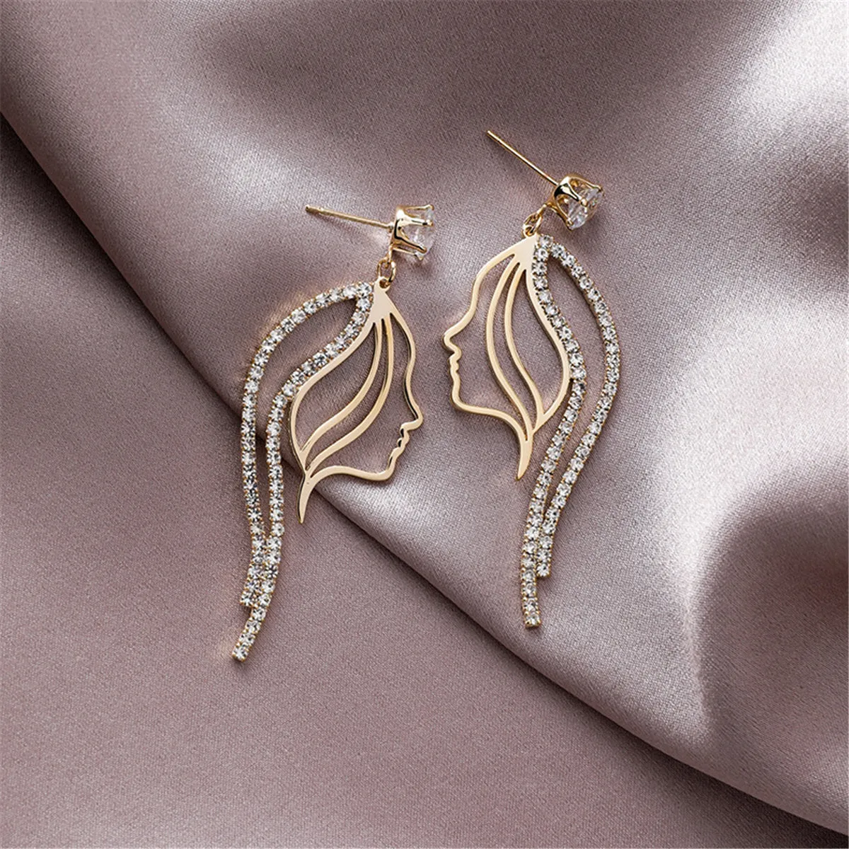 Cubic Zirconia & 18K Gold-Plated Abstract Figure Drop Earrings