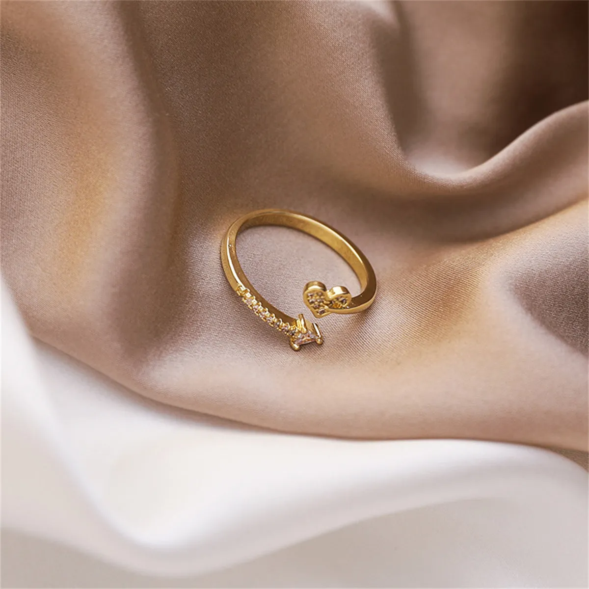 Cubic Zirconia & 18K Gold-Plated Heart Arrow Bypass Ring