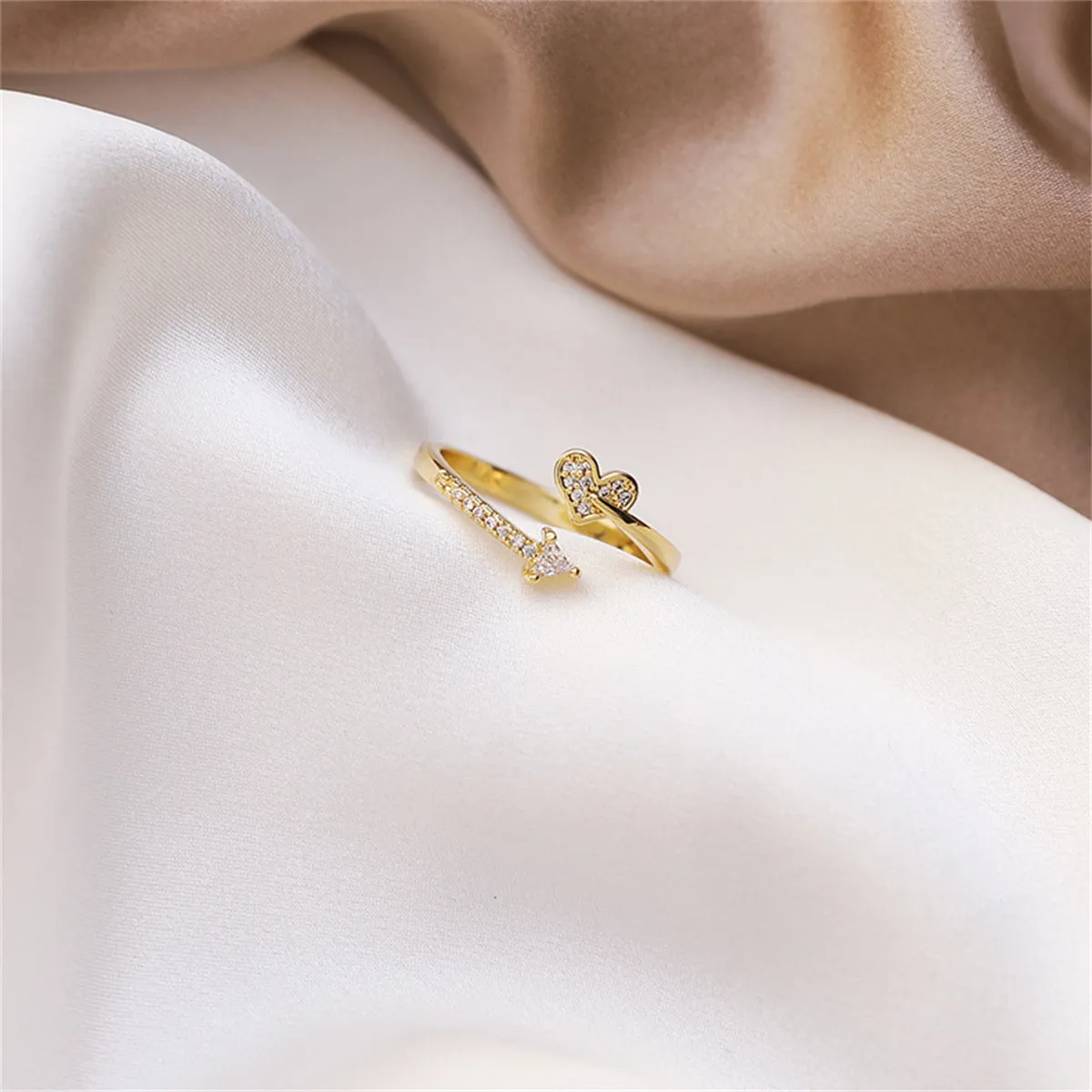 Cubic Zirconia & 18K Gold-Plated Heart Arrow Bypass Ring