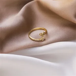 Cubic Zirconia & 18K Gold-Plated Heart Arrow Bypass Ring