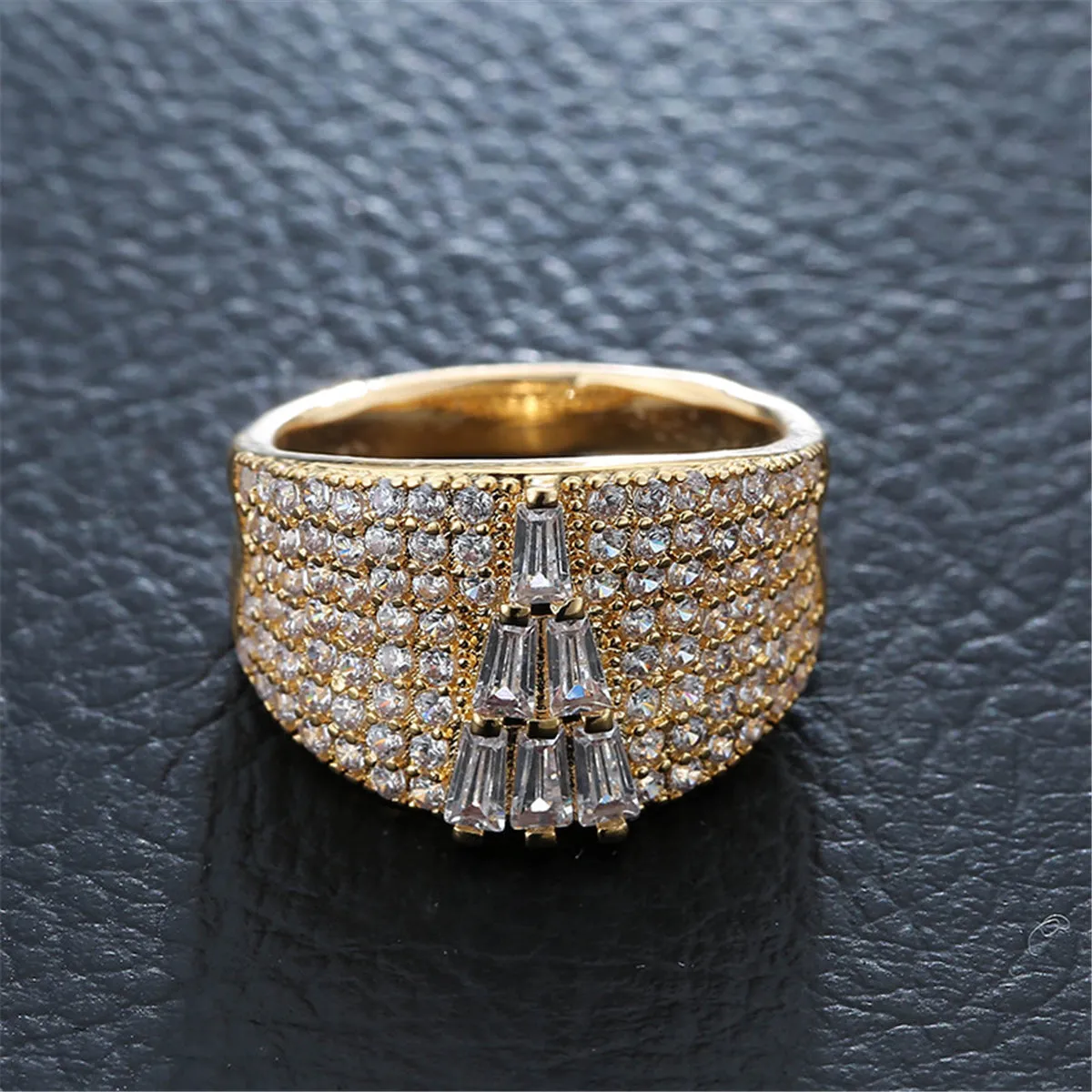 Cubic Zirconia & 18K Gold-Plated Tower Wide Ring