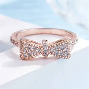 Cubic Zirconia & 18K Rose Gold-Plated Bow Band Ring