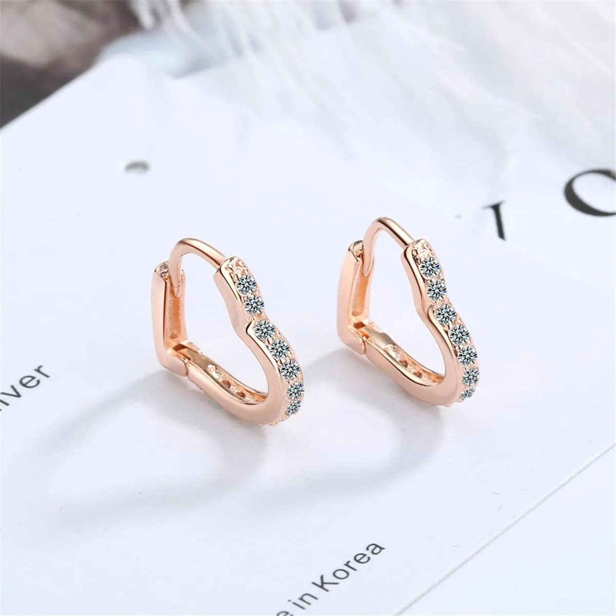 Cubic Zirconia & 18K Rose Gold-Plated Heart Hoop Earrings