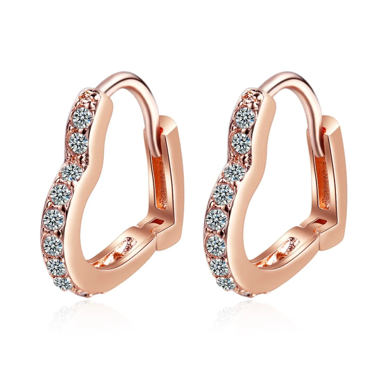 Cubic Zirconia & 18K Rose Gold-Plated Heart Hoop Earrings