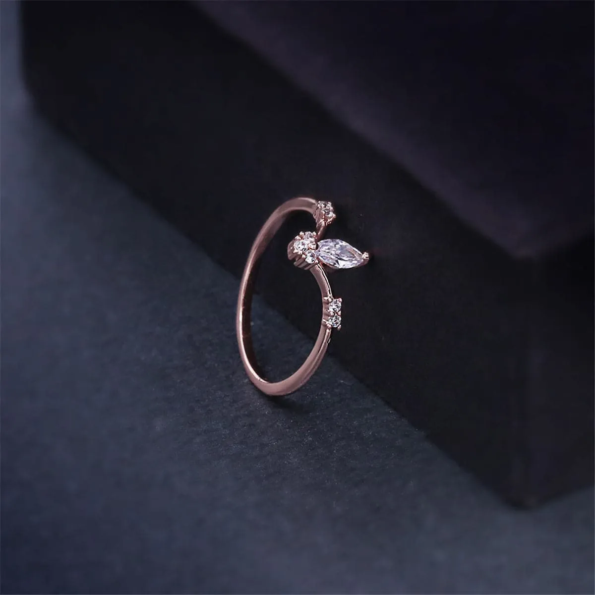 Cubic Zirconia & 18K Rose Gold-Plated Marquise-Cut Ring
