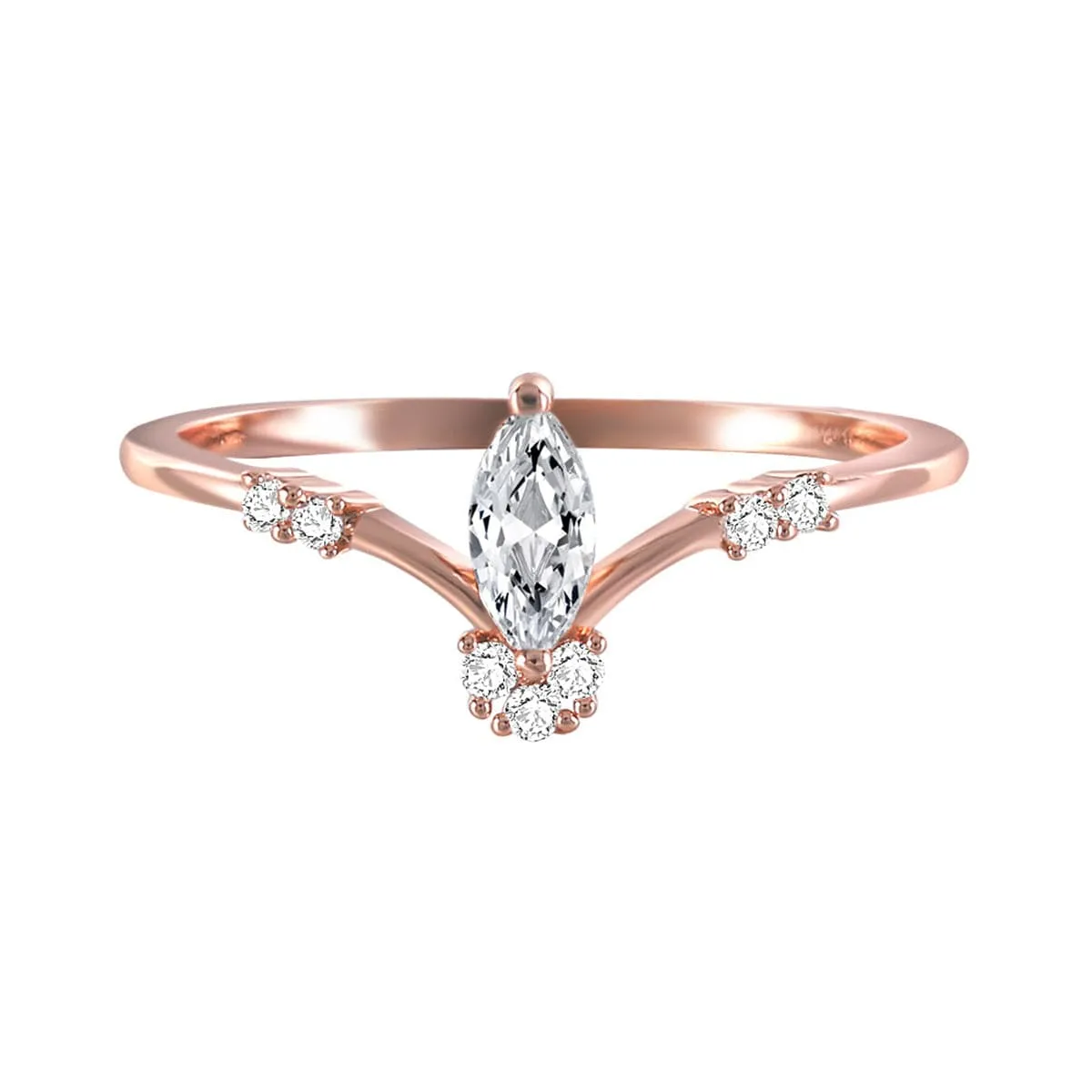 Cubic Zirconia & 18K Rose Gold-Plated Marquise-Cut Ring