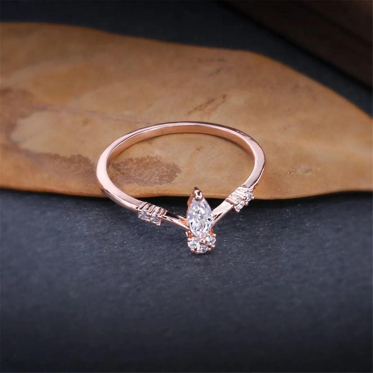 Cubic Zirconia & 18K Rose Gold-Plated Marquise-Cut Ring