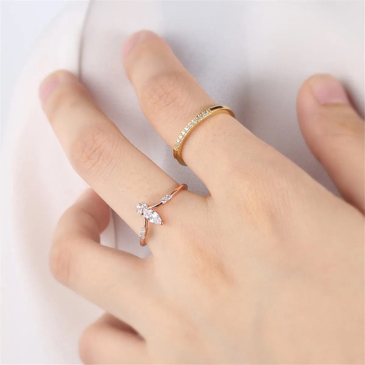 Cubic Zirconia & 18K Rose Gold-Plated Marquise-Cut Ring
