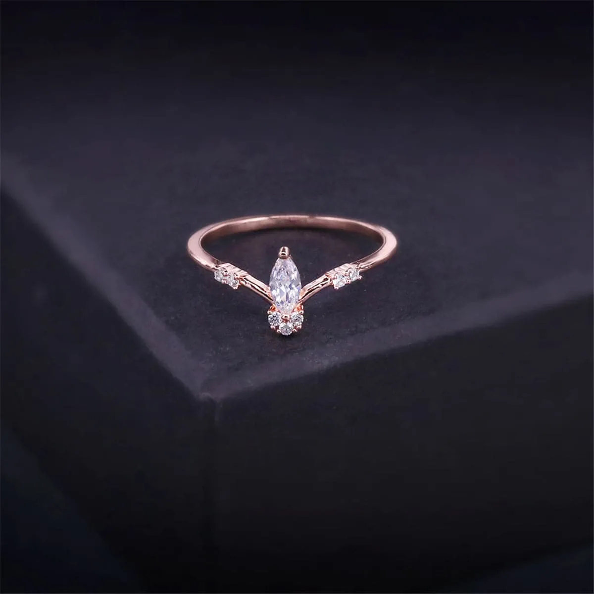 Cubic Zirconia & 18K Rose Gold-Plated Marquise-Cut Ring
