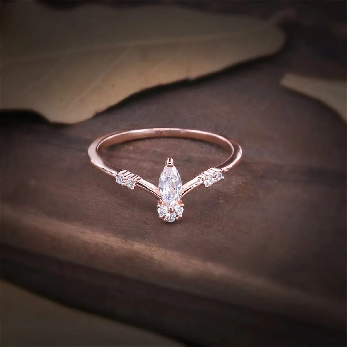 Cubic Zirconia & 18K Rose Gold-Plated Marquise-Cut Ring