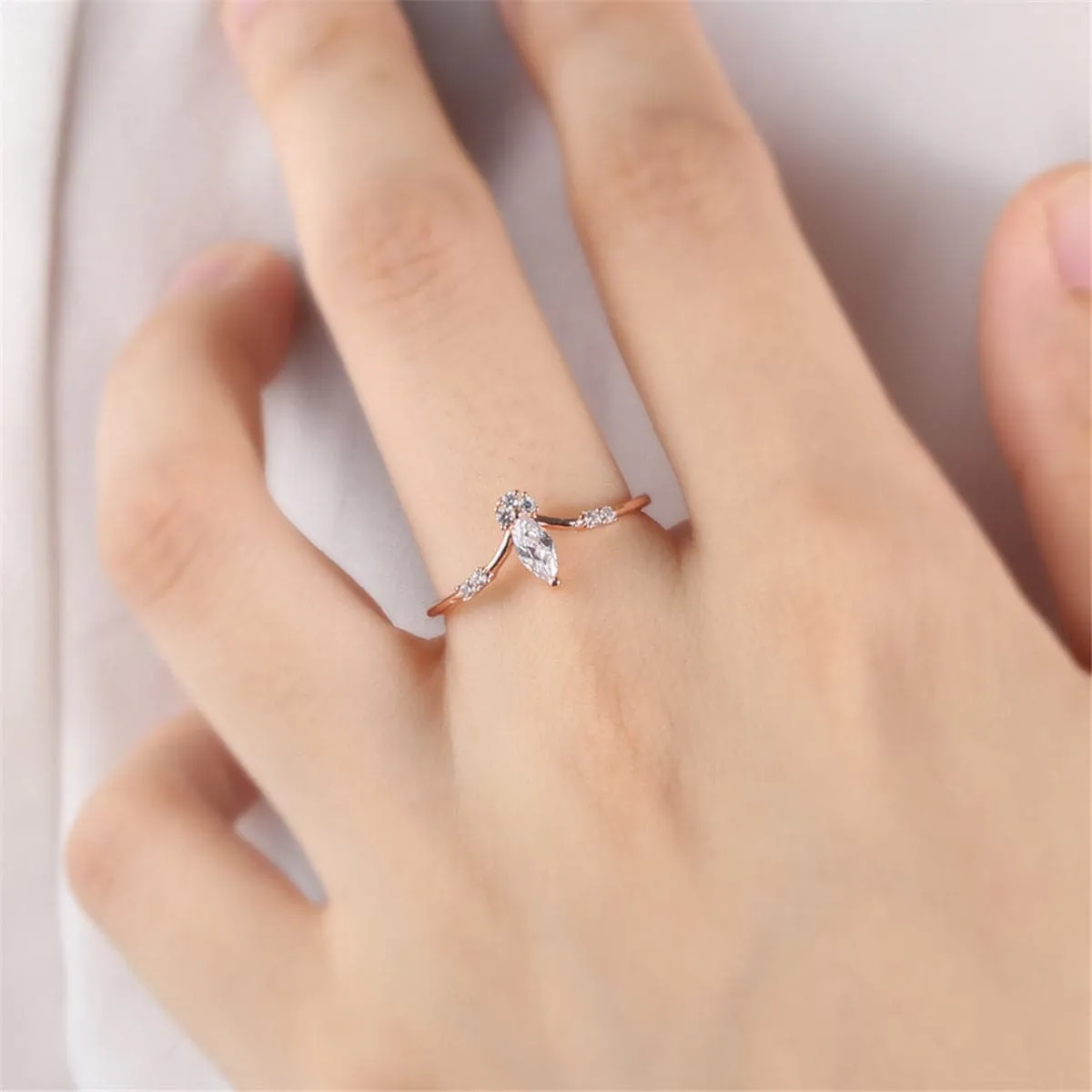 Cubic Zirconia & 18K Rose Gold-Plated Marquise-Cut Ring