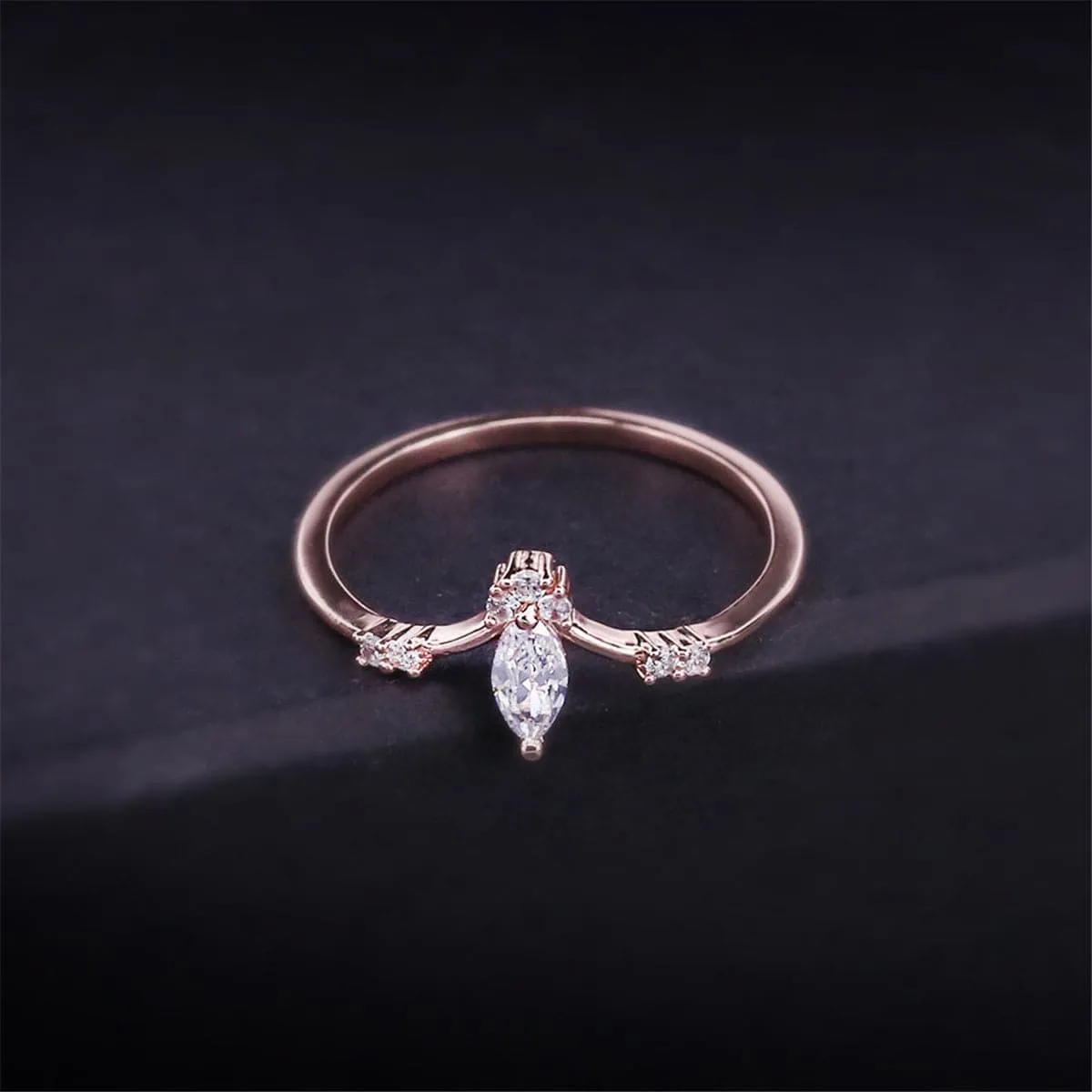 Cubic Zirconia & 18K Rose Gold-Plated Marquise-Cut Ring