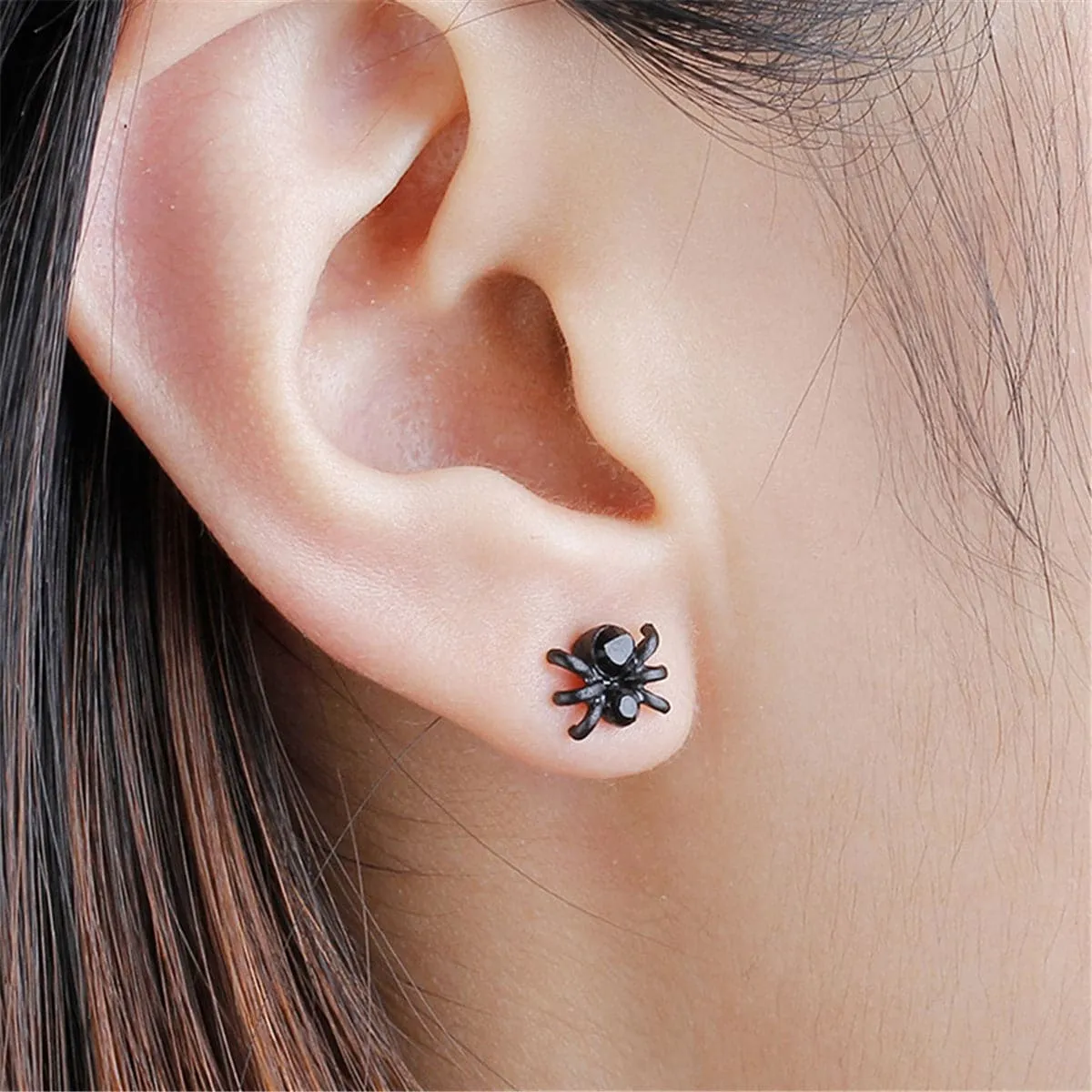 Cubic Zirconia & Black Spider Stud Earrings