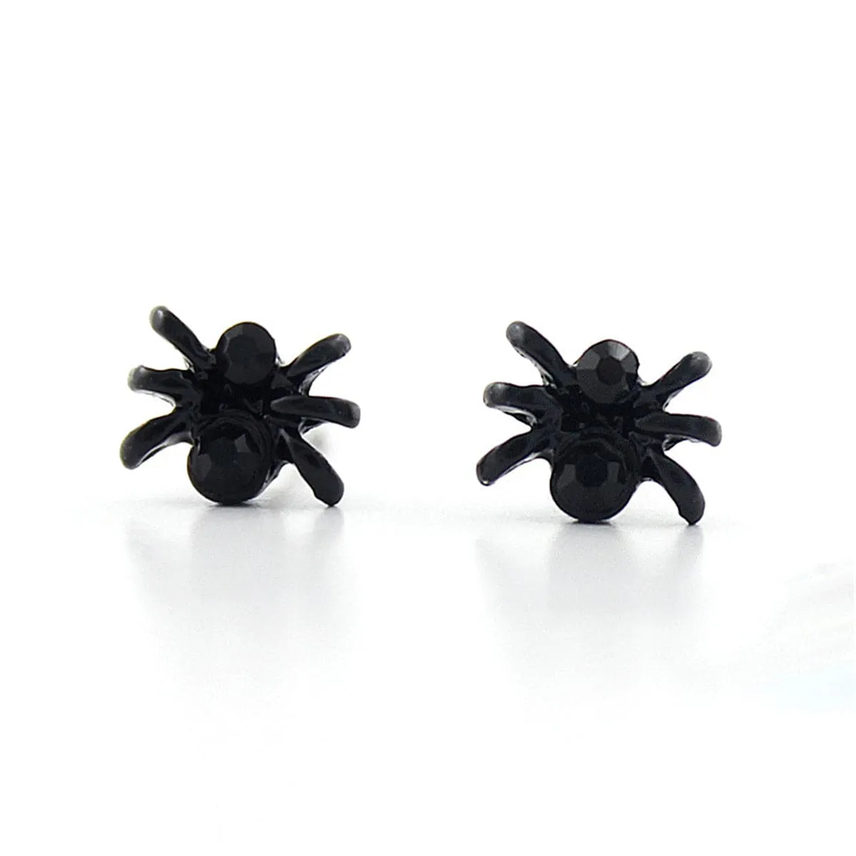 Cubic Zirconia & Black Spider Stud Earrings