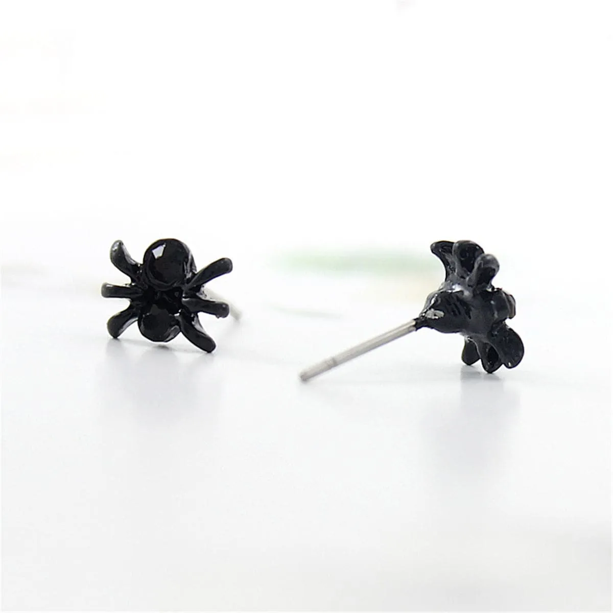 Cubic Zirconia & Black Spider Stud Earrings