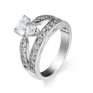 Cubic Zirconia & Crystal Silver-Plated Pear-Cut Drop-Band Ring