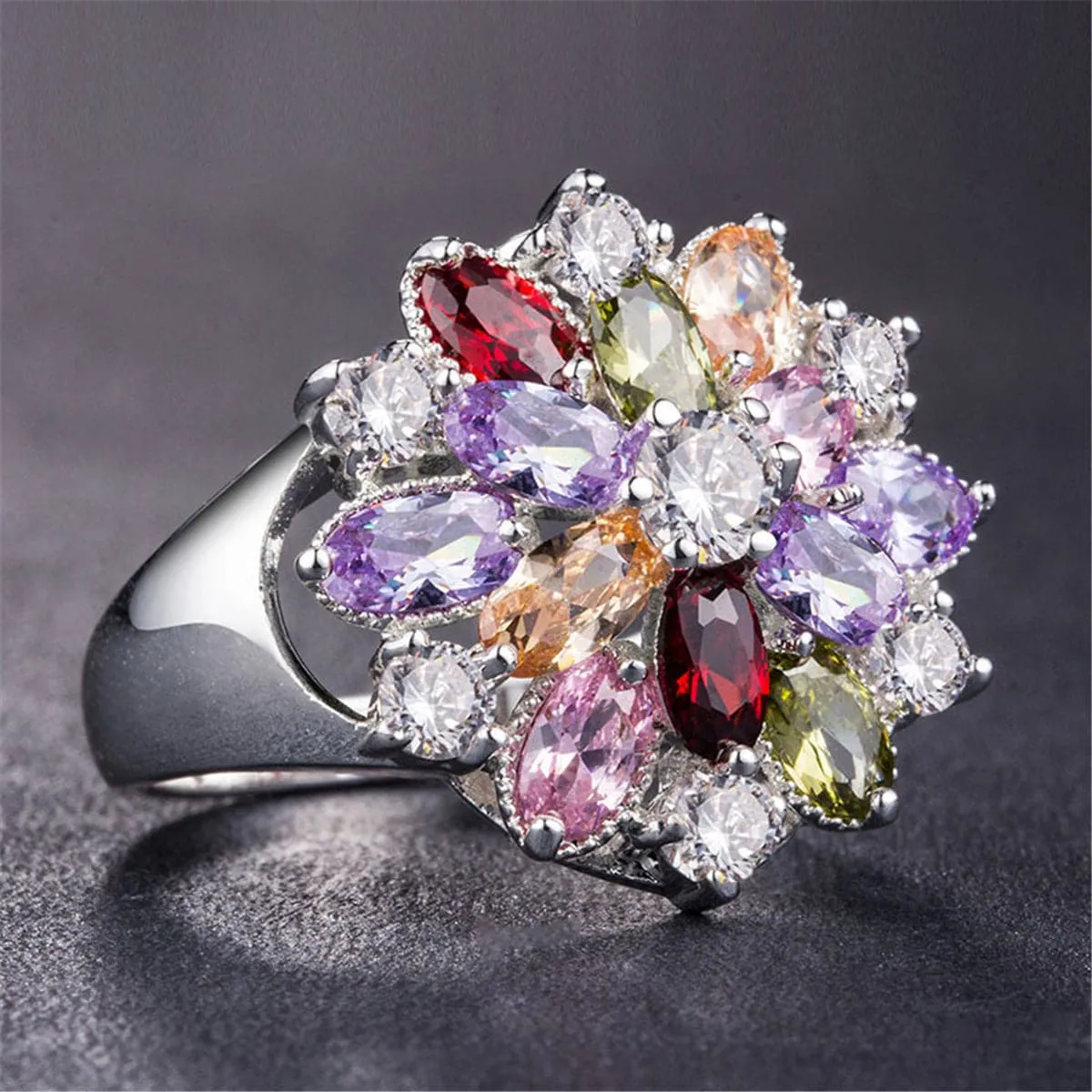 Cubic Zirconia & Crystal Sunflower Ring