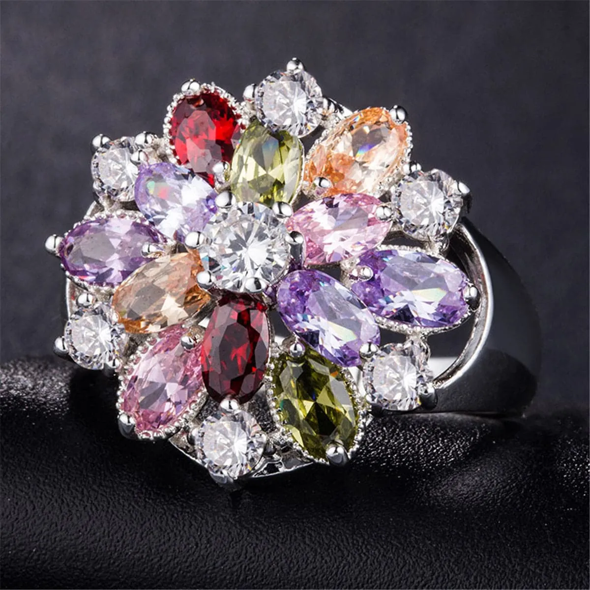 Cubic Zirconia & Crystal Sunflower Ring