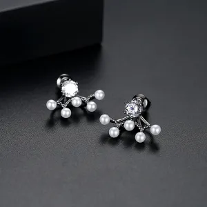 Cubic Zirconia & Pearl Black-Tone Ear Jackets