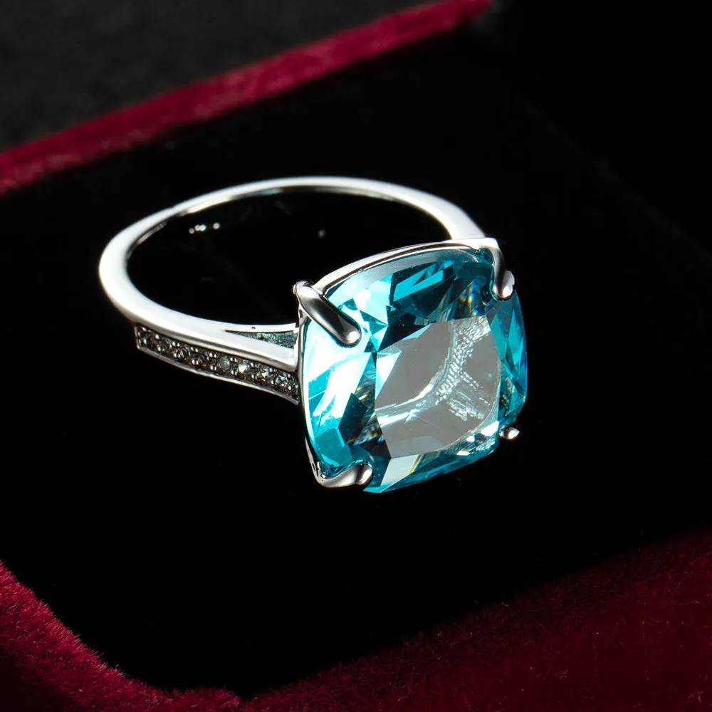 Cubic Zirconia & Sea Blue Princess-Cut Crystal Prong-Set Ring
