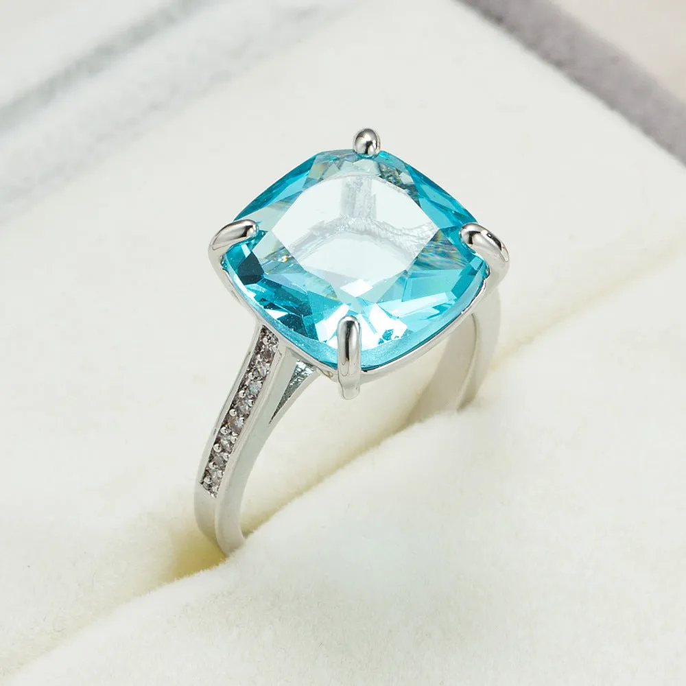 Cubic Zirconia & Sea Blue Princess-Cut Crystal Prong-Set Ring