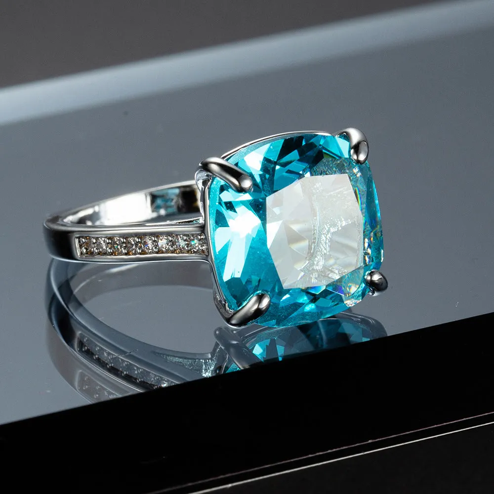 Cubic Zirconia & Sea Blue Princess-Cut Crystal Prong-Set Ring