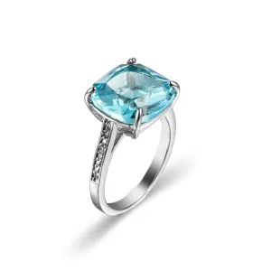 Cubic Zirconia & Sea Blue Princess-Cut Crystal Prong-Set Ring