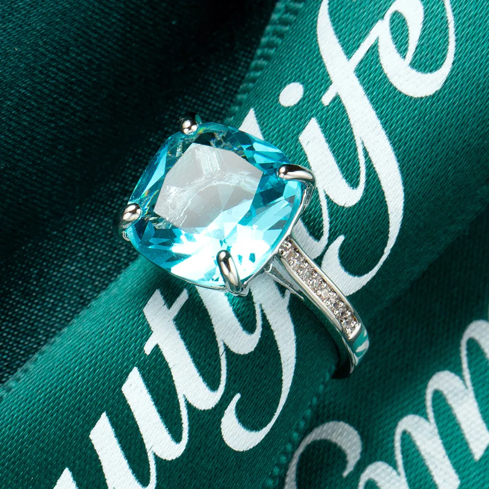 Cubic Zirconia & Sea Blue Princess-Cut Crystal Prong-Set Ring