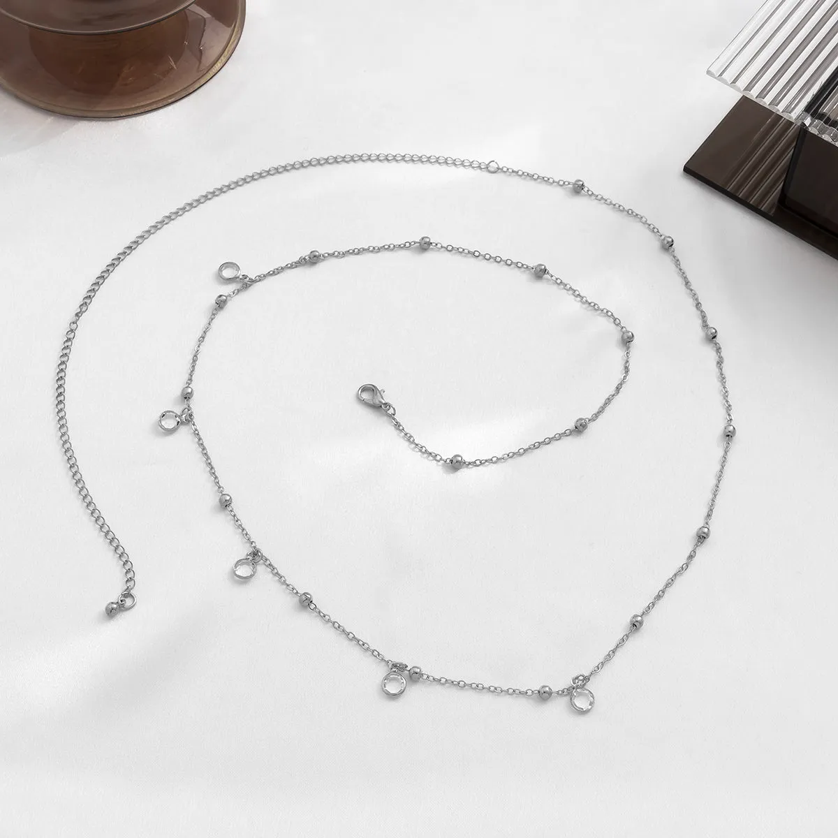 Cubic Zirconia & Silver-Plated Bead Waist Chain