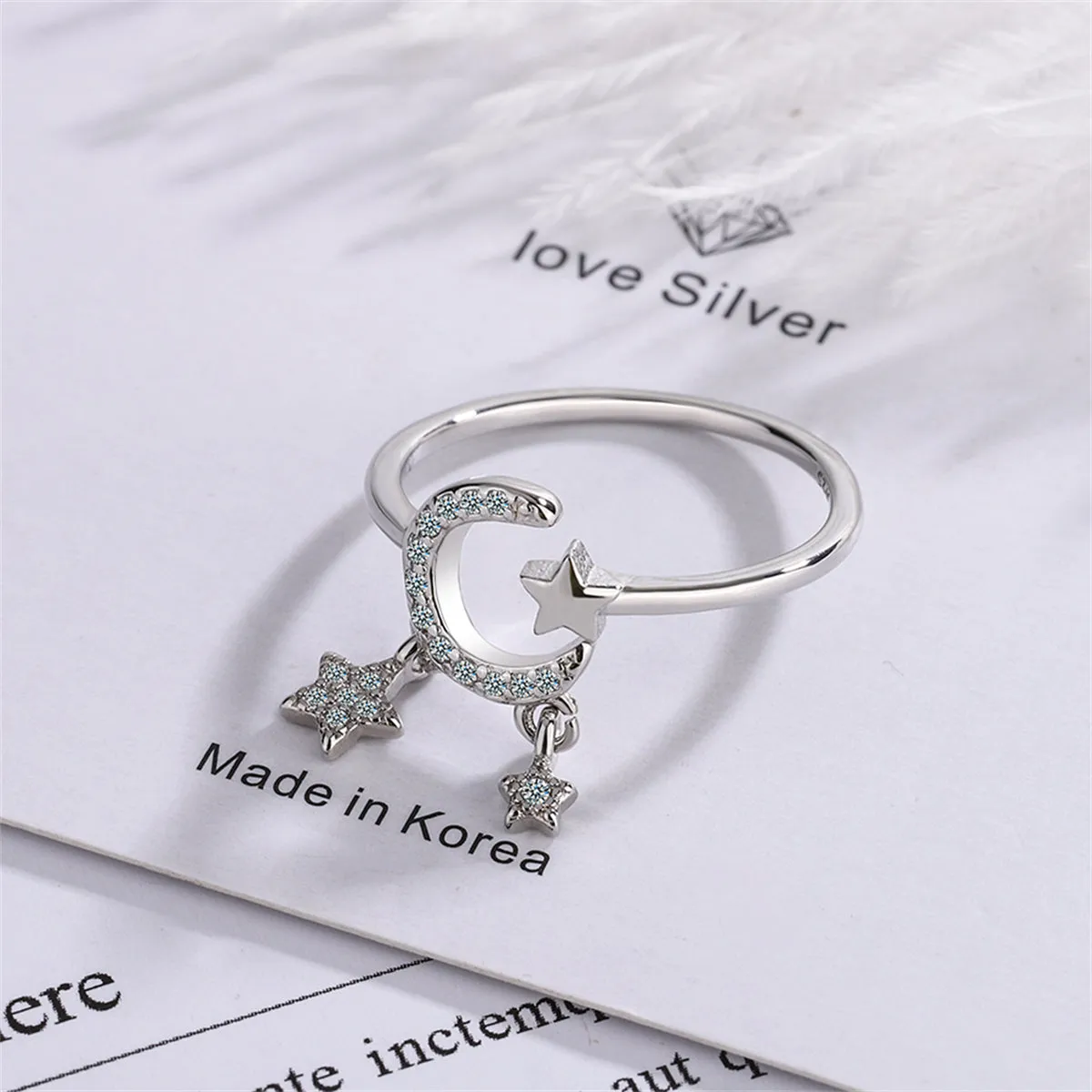 Cubic Zirconia & Silver-Plated Celestial Star Tassel Open Ring