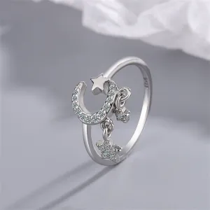 Cubic Zirconia & Silver-Plated Celestial Star Tassel Open Ring