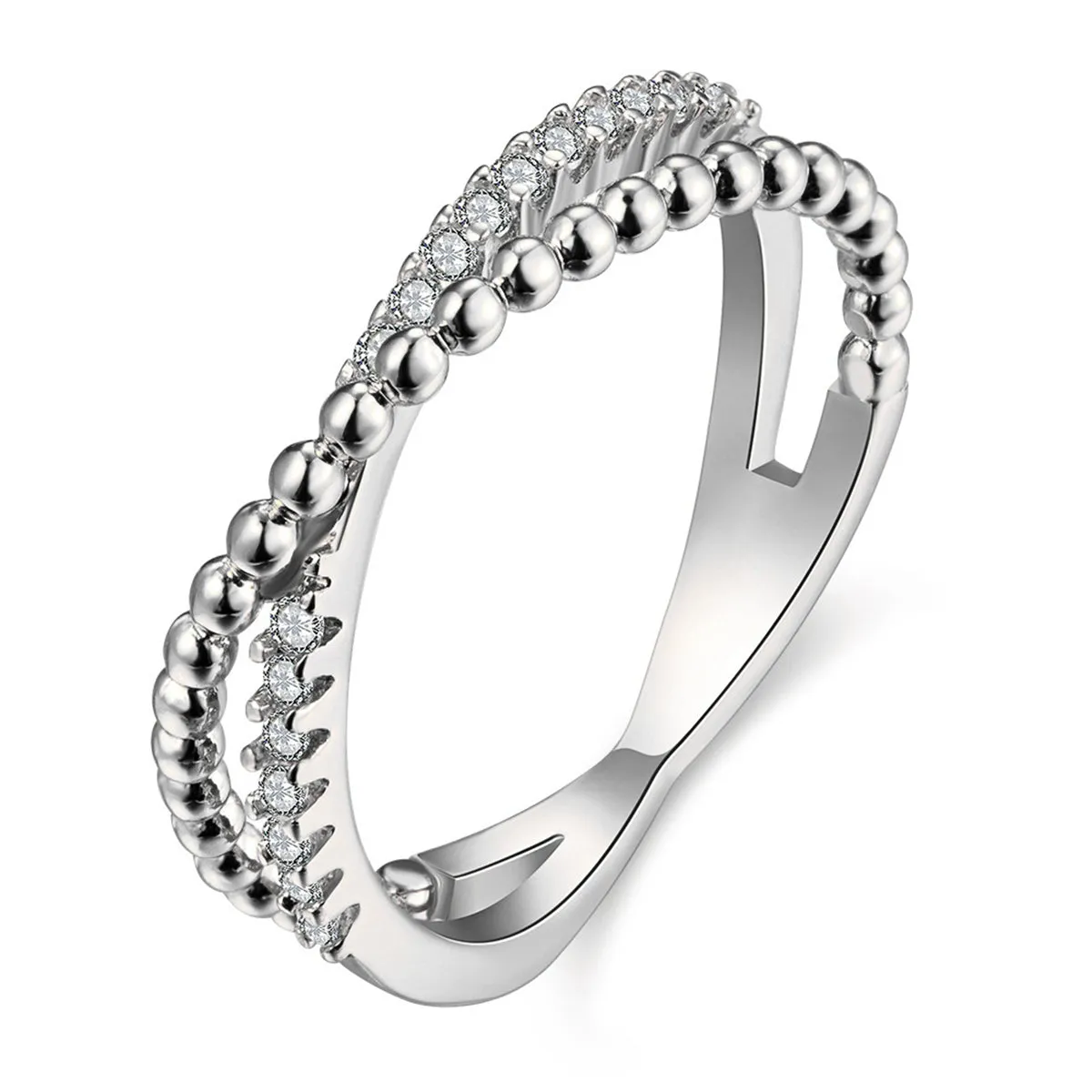 Cubic Zirconia & Silver-Plated Crossed Line Ring