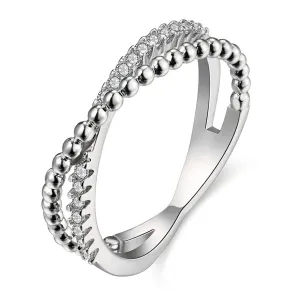 Cubic Zirconia & Silver-Plated Crossed Line Ring