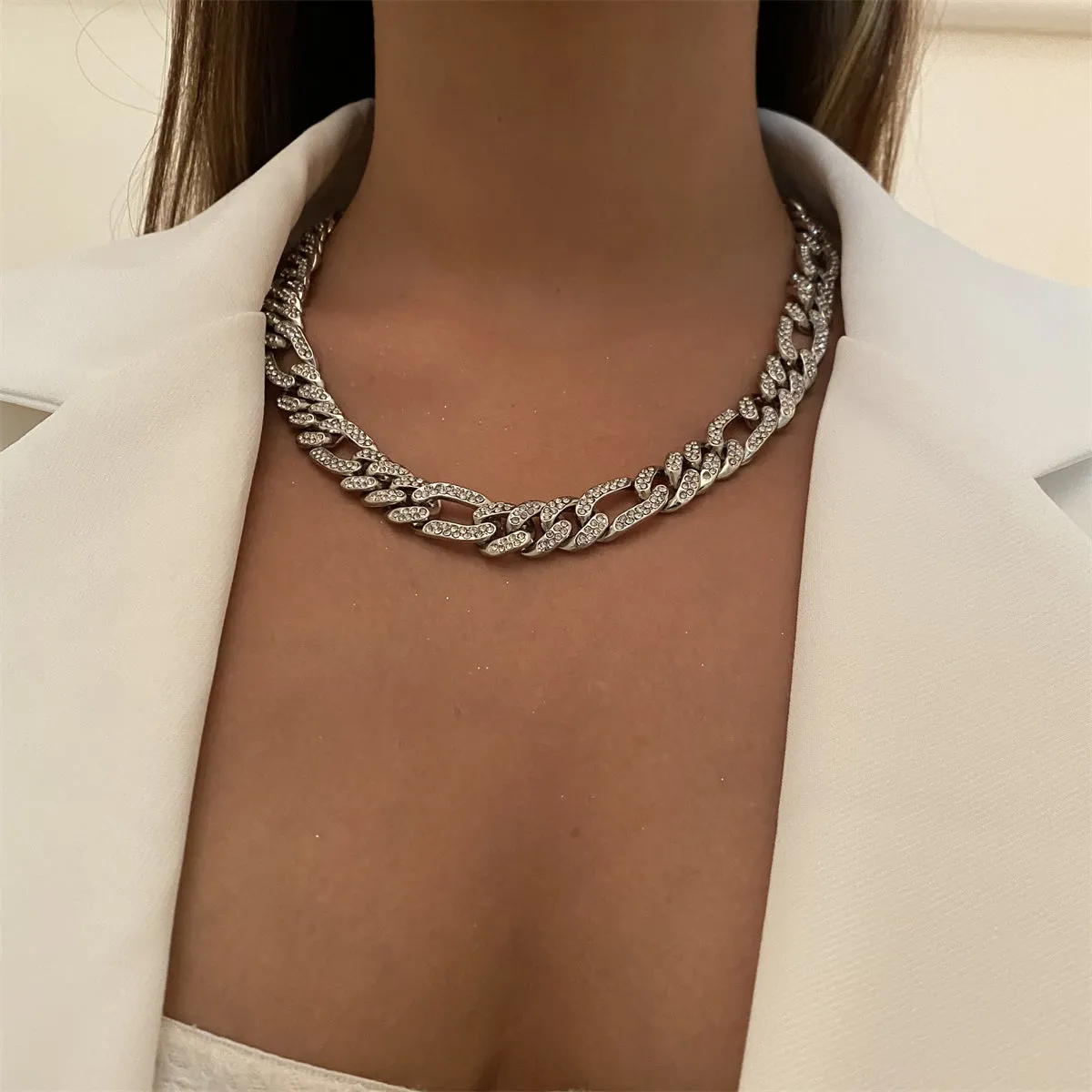 Cubic Zirconia & Silver-Plated Curb Chain Necklace