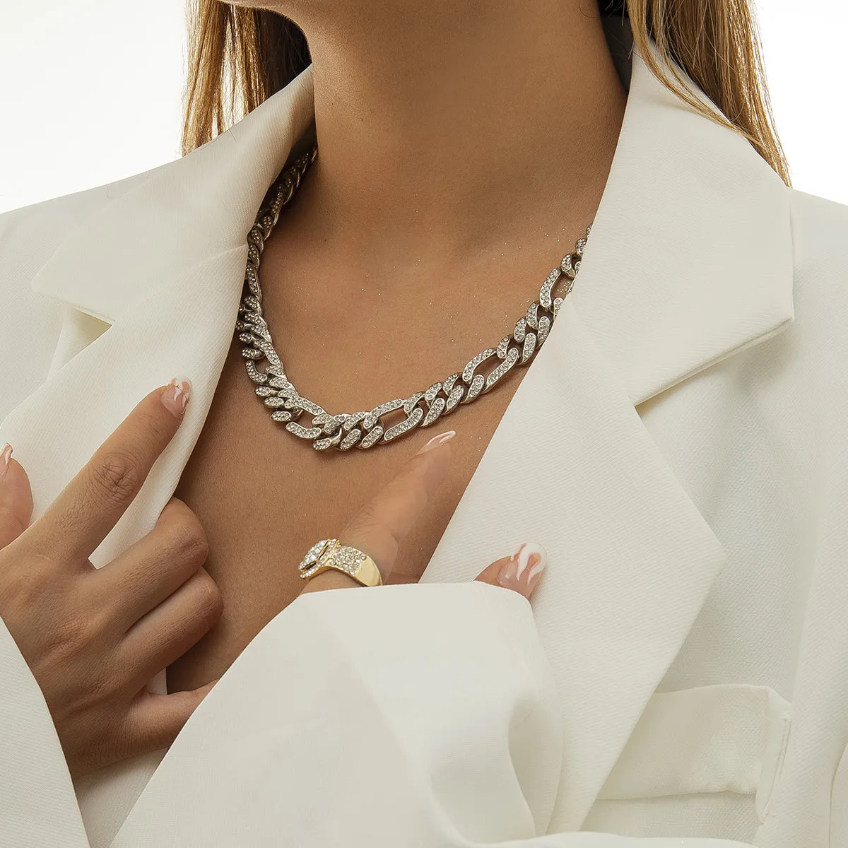 Cubic Zirconia & Silver-Plated Curb Chain Necklace